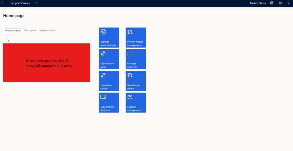 New Lifecycle Services (LCS) Project in Dynamics 365 step 1