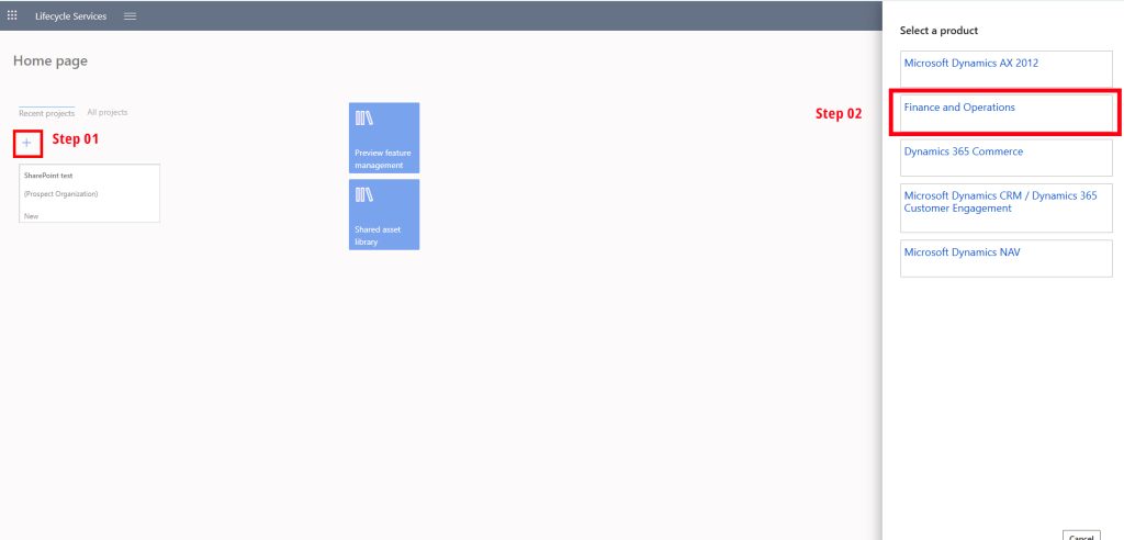New Lifecycle Services (LCS) Project in Dynamics 365 step 2