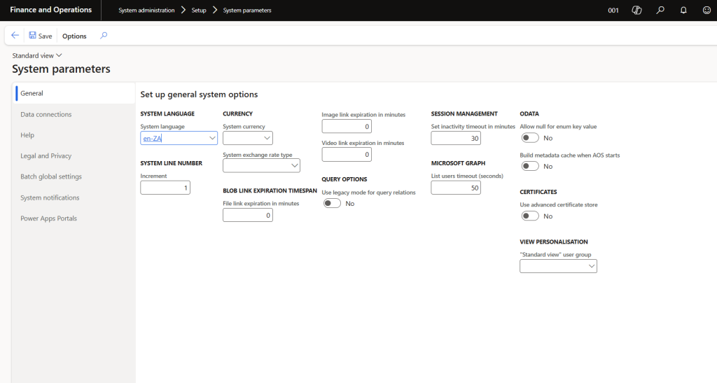 d365 f&o System Parameters